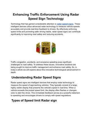 Enhancing Traffic Enforcement Using Radar Speed Sign Technology