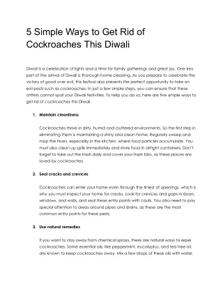 5 Simple Way to Get Rid of Cockroaches this Diwali