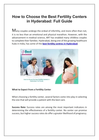 How to Choose the Best Fertility Centers in Hyderabad, Full Guide