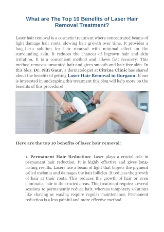 What are The Top 10 Benefits of Laser Hair Removal Treatment?