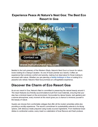 Experience Peace At Nature's Nest Goa_ The Best Eco Resort In Goa