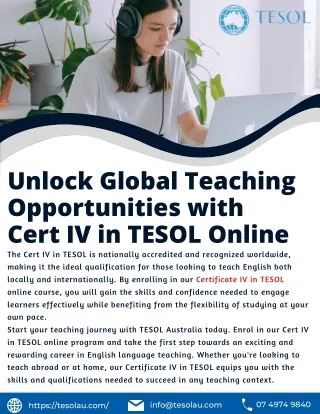 Unlock Global Teaching Opportunities with Cert IV in TESOL Online