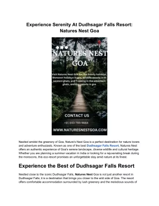 Experience Serenity At Dudhsagar Falls Resort_ Natures Nest Goa