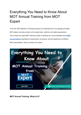 Everything You Need to Know About MOT Annual Training from MOT Expert