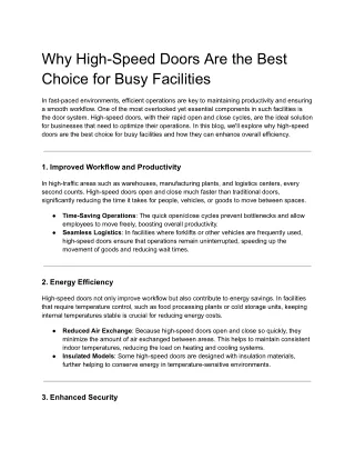 Why High-Speed Doors Are the Best Choice for Busy Facilities