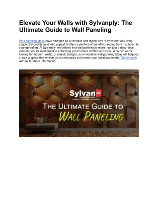 Elevate Your Walls with Sylvanply: The Ultimate Guide to Wall Paneling