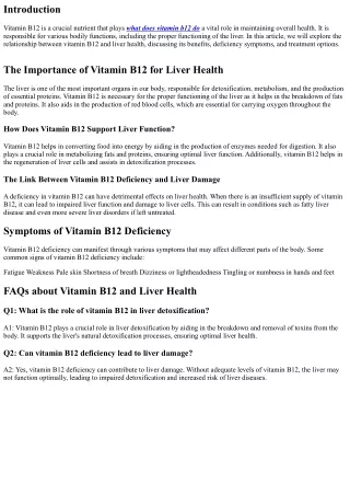 The Link between Vitamin B12 and Liver Health
