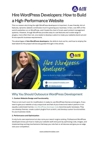 Unlock Your Website's Potential: Hire Expert WordPress Developers for Custom Sol