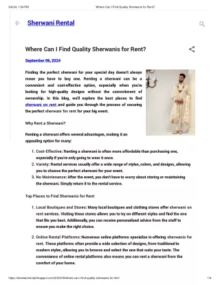 Where Can I Find Quality Sherwanis for Rent_
