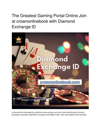 The Greatest Gaming Portal Online Join at crownonlinebook with Diamond Exchange ID