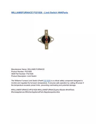 WILLIAMSFURNACE P321826 - Limit Switch HNKParts