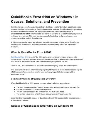 QuickBooks Error 6190 on Windows 10_ Causes, Solutions, and Prevention