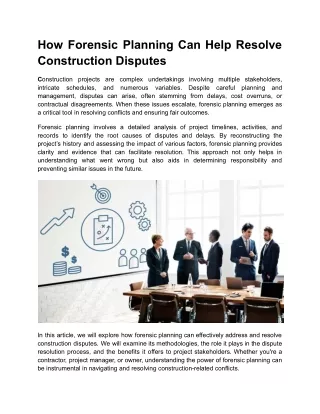 How Forensic Planning Can Help Resolve Construction Disputes