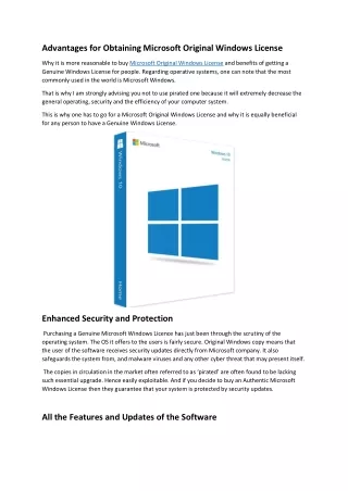 Advantages for Obtaining Microsoft Original Windows License