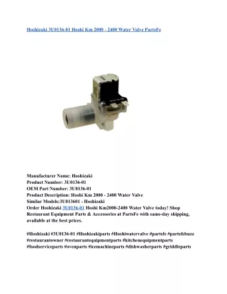 Hoshizaki 3U0136-01 Hoshi Km 2000 - 2400 Water Valve PartsFe