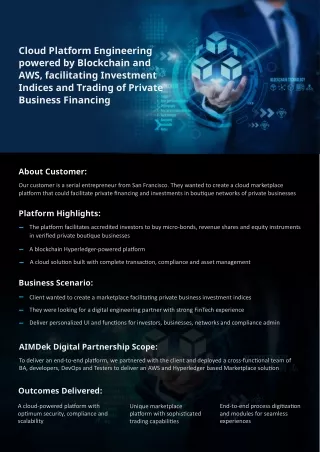 Cloud-Platform Engineering-powered-by-Blockchain-and-AWS-facilitating-Investment-Indices-and-Trading-of-Private-Business