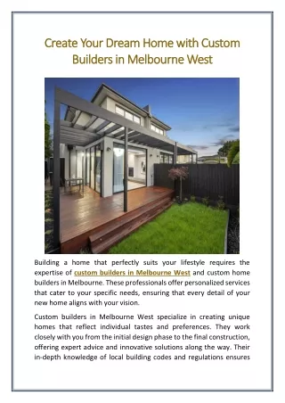 Create Your Dream Home with Custom Builders in Melbourne West