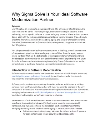 Why Sigma Solve is Your Ideal Software Modernization Partner
