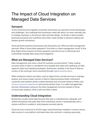 The Impact of Cloud Integration on Managed Data Services