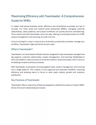 Maximizing Efficiency with Teamleader - A Comprehensive Guide for SMEs