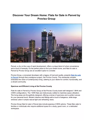 Discover Your Dream Home_ Flats for Sale in Panvel by Proviso Group