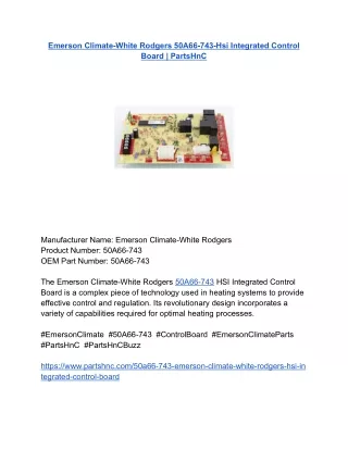 Emerson Climate-White Rodgers 50A66-743-Hsi Integrated Control Board _ PartsHnC