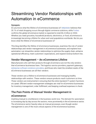 Streamlining Vendor Relationships with Automation in eCommerce