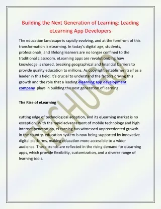 Building the Next Generation of Learning Leading eLearning App Developers