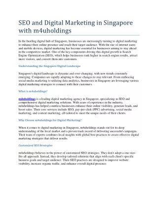 SEO and Digital Marketing in Singapore with m4uholdings