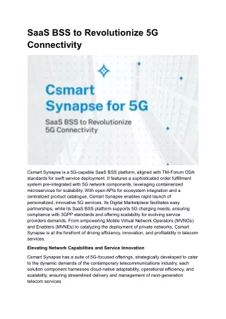 SaaS BSS to Revolutionize 5G Connectivity