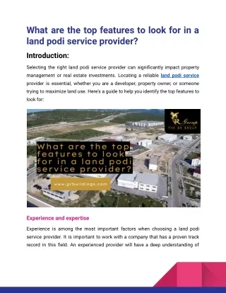 What are the top features to look for in a land podi service provider_Gr Group