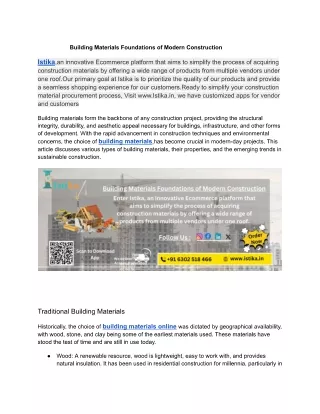Building Materials Foundations of Modern Construction