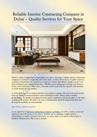 Trusted Interior Contracting Company in Dubai – Professional Services for Your S