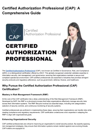 Certified Authorization Professional (CAP)_ A Comprehensive Guide