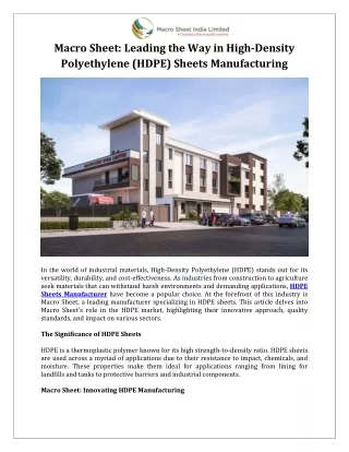 Macro Sheet Leading the Way in High-Density Polyethylene (HDPE) Sheets Manufacturing