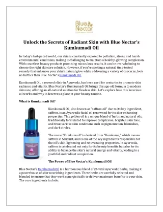 Glow Naturally with Blue Nector KumKumadi Oil for Radiant Skin