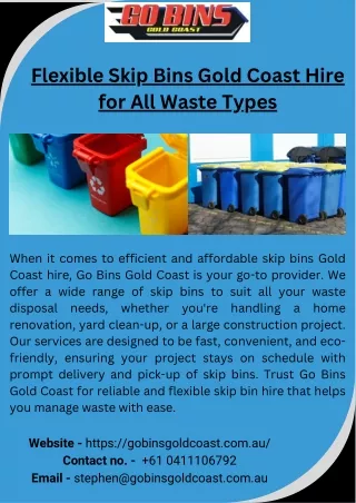 Flexible Skip Bins Gold Coast Hire for All Waste Types