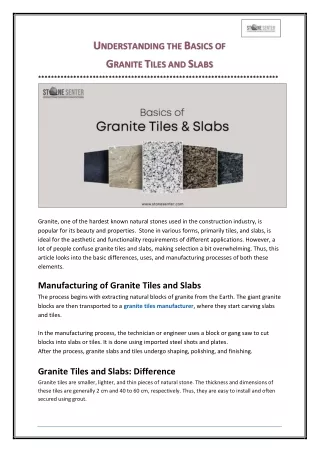 Understanding the Basics of Granite Tiles and Slabs