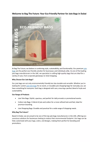 Welcome to Bag The Future Your Eco-Friendly Partner for Jute Bags in Dubai