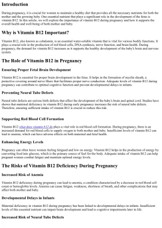 The Importance of Vitamin B12 During Pregnancy
