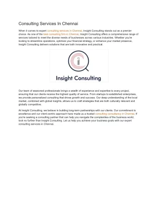 Consulting Services In Chennai