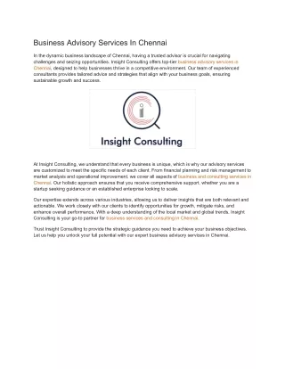 Business Advisory Services In Chennai