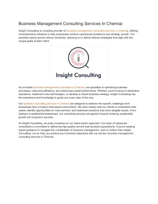 Business Management Consulting Services In Chennai