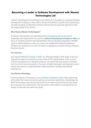 Becoming a Leader in Software Development with iNoesis Technologies Ltd