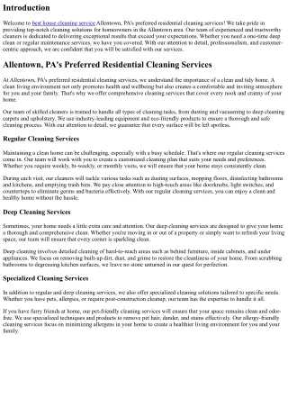 Allentown, PA's Preferred Residential Cleaning Services