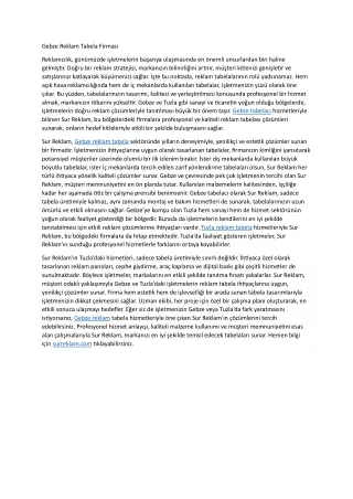 Gebze Reklam Tabela Firmasi