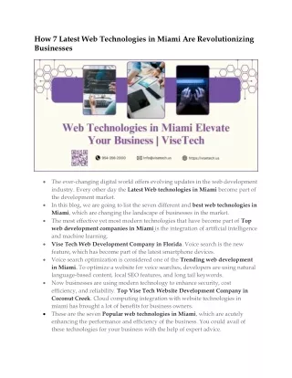 How 7 Latest Web Technologies in Miami Are Revolutionizing Businesses