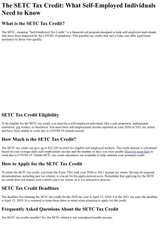What is the SETC Tax Credit?