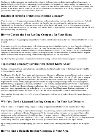 Understanding Estimates and Quotes from Roofing Companies