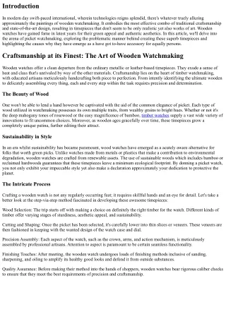 Craftsmanship at its Finest: The Art of Wooden Watchmaking